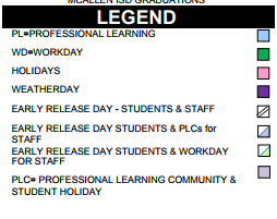 District School Academic Calendar Legend for Hendricks Elementary