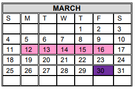 District School Academic Calendar for Instr/guid Center for March 2018