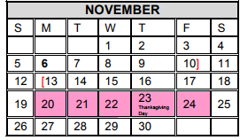 District School Academic Calendar for Instr/guid Center for November 2017