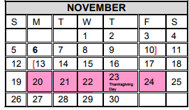 District School Academic Calendar for Garza Elementary for November 2017