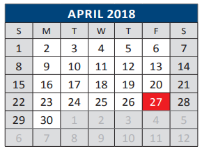 District School Academic Calendar for J J A E P for April 2018