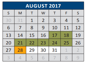 District School Academic Calendar for C T Eddins Elementary for August 2017