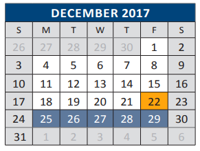 District School Academic Calendar for Jose De Jesus And Maria Luisa Vega for December 2017