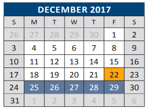 District School Academic Calendar for Glen Oaks Elementary for December 2017