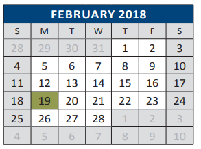 District School Academic Calendar for J J A E P for February 2018