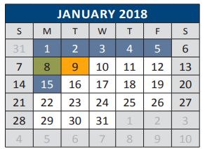 District School Academic Calendar for Dean And Mildred Bennett Elementary for January 2018