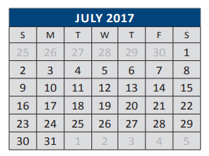 District School Academic Calendar for J J A E P for July 2017