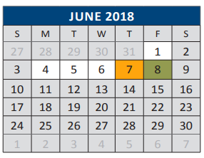 District School Academic Calendar for C T Eddins Elementary for June 2018