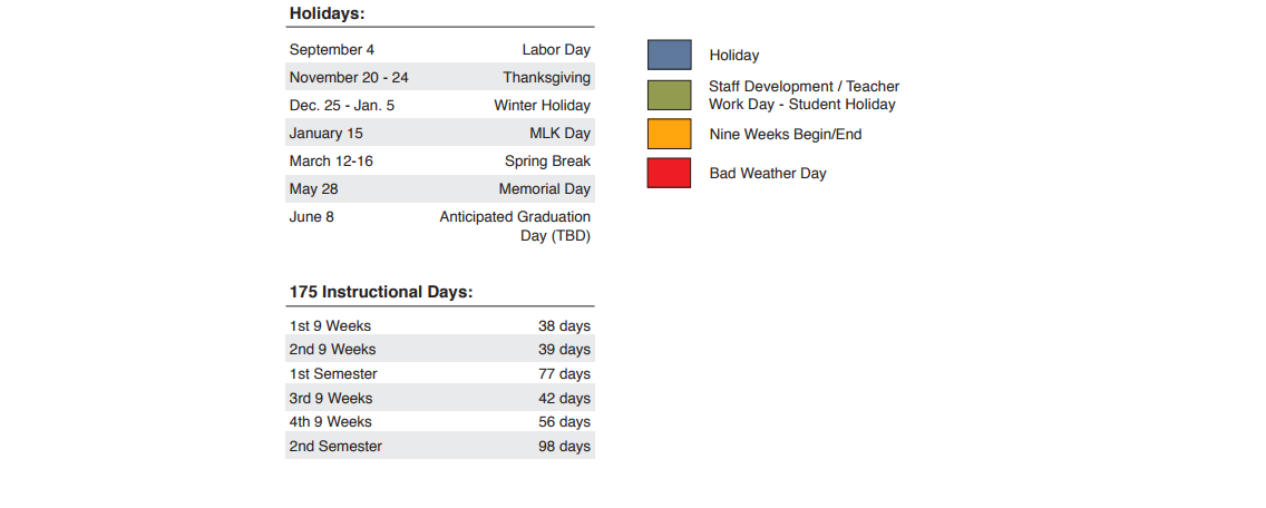 District School Academic Calendar Key for Mckinney High School