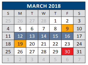 District School Academic Calendar for C T Eddins Elementary for March 2018