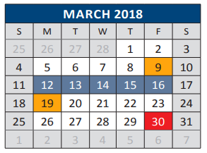 District School Academic Calendar for Earl & Lottie Wolford Elementary for March 2018