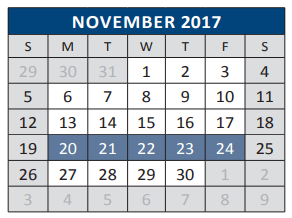 District School Academic Calendar for Jose De Jesus And Maria Luisa Vega for November 2017