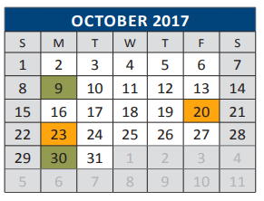 District School Academic Calendar for J J A E P for October 2017