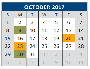 District School Academic Calendar for C T Eddins Elementary for October 2017