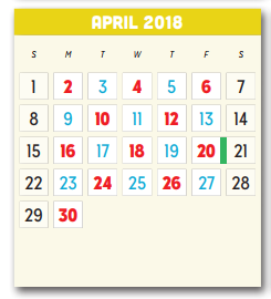 District School Academic Calendar for Seabourn Elementary for April 2018