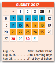District School Academic Calendar for Mesquite Academy for August 2017