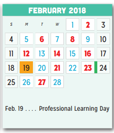 District School Academic Calendar for P A S S Learning Ctr for February 2018