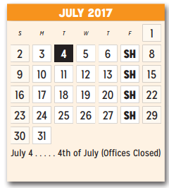 District School Academic Calendar for Florence Elementary for July 2017