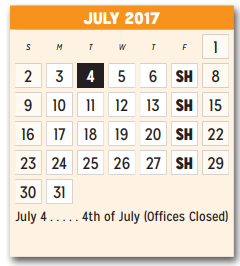 District School Academic Calendar for P A S S Learning Ctr for July 2017