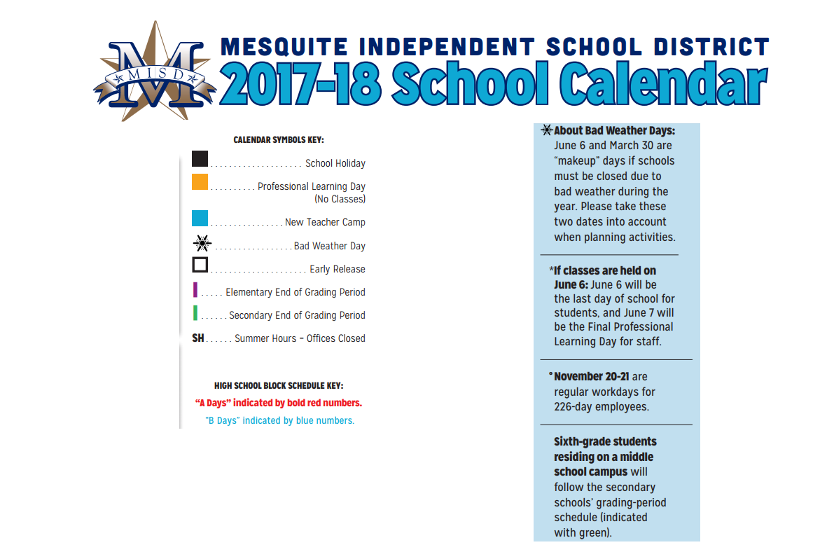 District School Academic Calendar Key for Mesquite High School