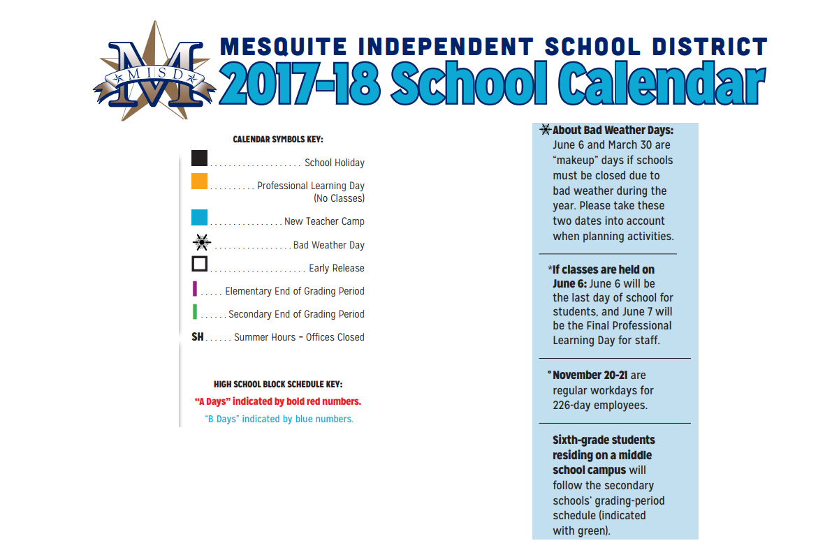 District School Academic Calendar Key for Mesquite Academy