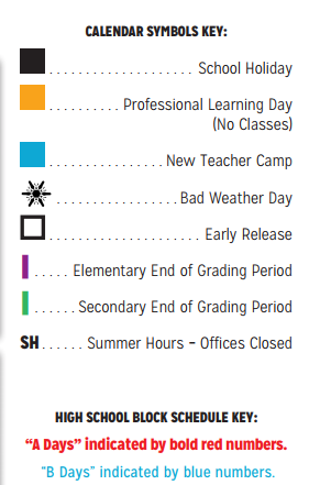 District School Academic Calendar Legend for Hanby Elementary