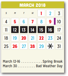 District School Academic Calendar for Kimbrough Middle School for March 2018