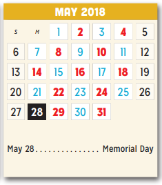 District School Academic Calendar for Moss Elementary for May 2018