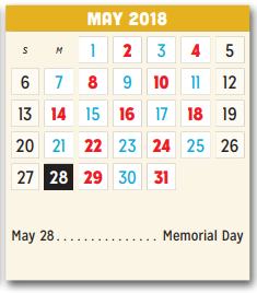 District School Academic Calendar for P A S S Learning Ctr for May 2018
