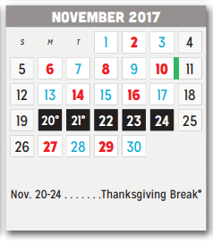District School Academic Calendar for Mesquite Academy for November 2017