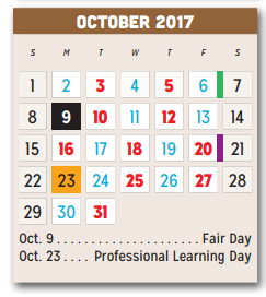 District School Academic Calendar for Kimbrough Middle School for October 2017