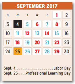 District School Academic Calendar for Rugel Elementary for September 2017