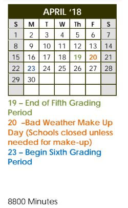 District School Academic Calendar for Parker Elementary for April 2018