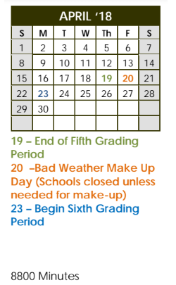 District School Academic Calendar for Midland Excel Campus for April 2018