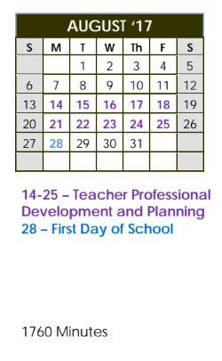 District School Academic Calendar for Fannin Elementary for August 2017