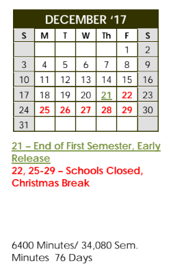 District School Academic Calendar for Lee High School for December 2017