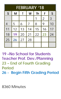 District School Academic Calendar for Midland Freshman High School for February 2018
