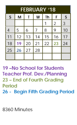 District School Academic Calendar for Long Elementary for February 2018