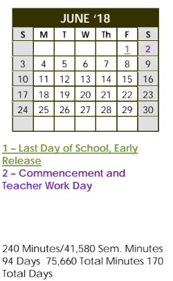 District School Academic Calendar for Fannin Elementary for June 2018