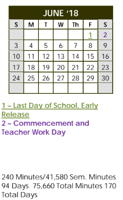 District School Academic Calendar for Bush Elementary for June 2018