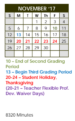 District School Academic Calendar for Bonham Elementary for November 2017