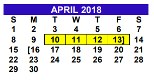 District School Academic Calendar for Cantu Elementary for April 2018