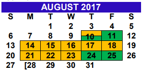 District School Academic Calendar for Alter Sch for August 2017