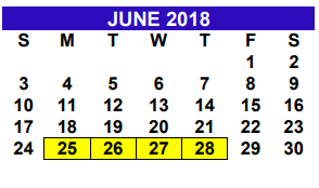 District School Academic Calendar for Cantu Elementary for June 2018