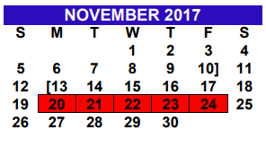 District School Academic Calendar for Bryan Elementary for November 2017