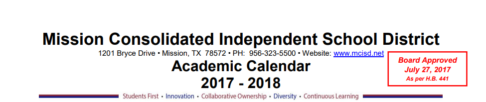 District School Academic Calendar for Cantu Elementary