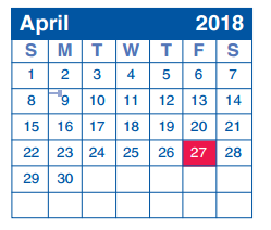 District School Academic Calendar for Children's Intervention for April 2018