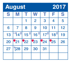 District School Academic Calendar for International School Of America for August 2017
