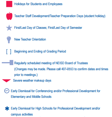 District School Academic Calendar Legend for White Middle