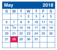 District School Academic Calendar for Adolescent Intervention Ctr for May 2018